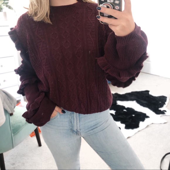 Express Sweaters - Express plum burgundy sweater open shoulder